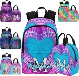 Custom Girls Backpack for Daughter, Custom Monogram Glitter School Bag with Lunch Bag Personalized Casual Daypacks Laptop Backpack Bookbag for Kids Boys Girls Teenage Back School