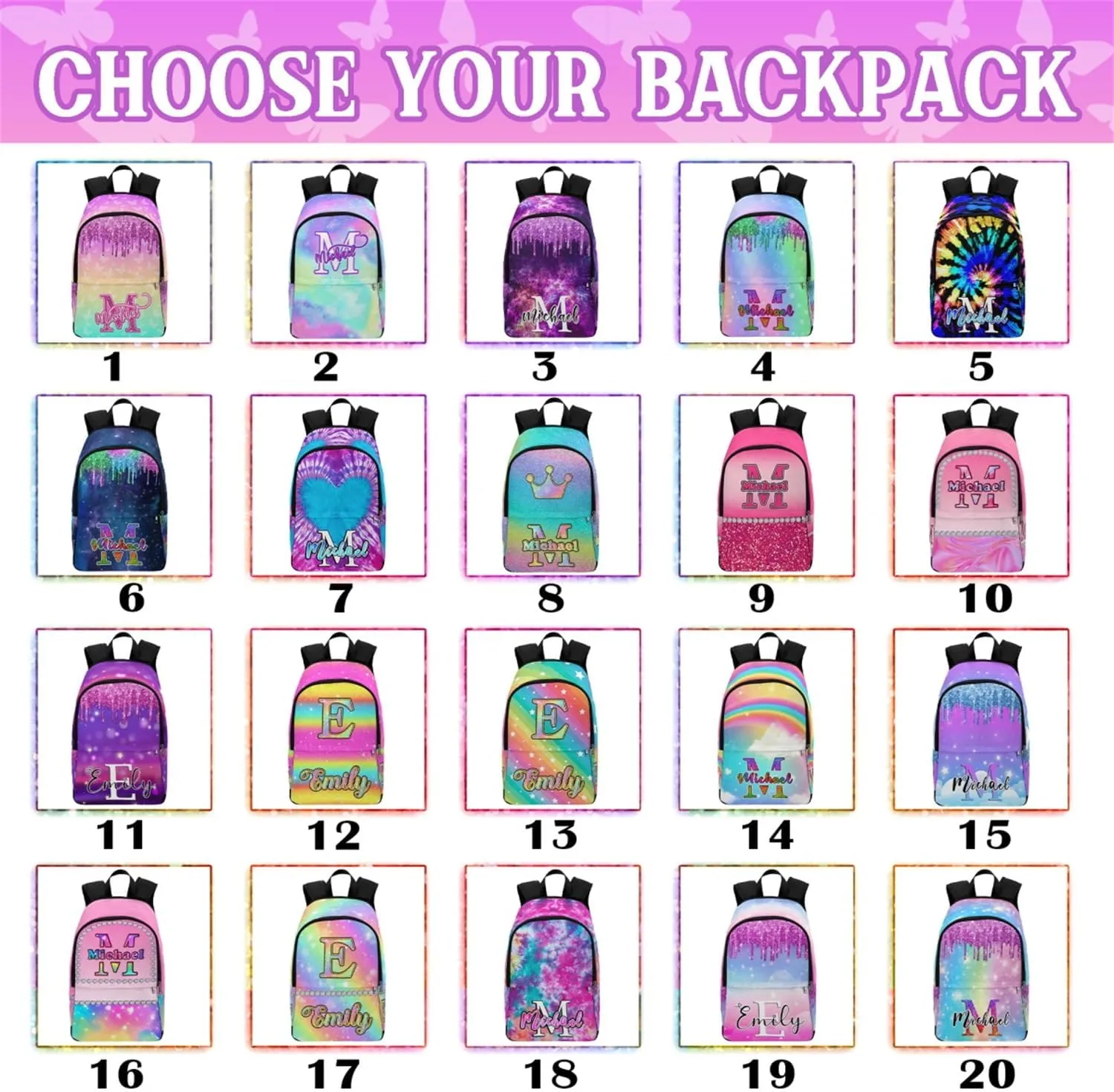 Custom Girls Backpack for Daughter, Custom Monogram Glitter School Bag with Lunch Bag Personalized Casual Daypacks Laptop Backpack Bookbag for Kids Boys Girls Teenage Back School