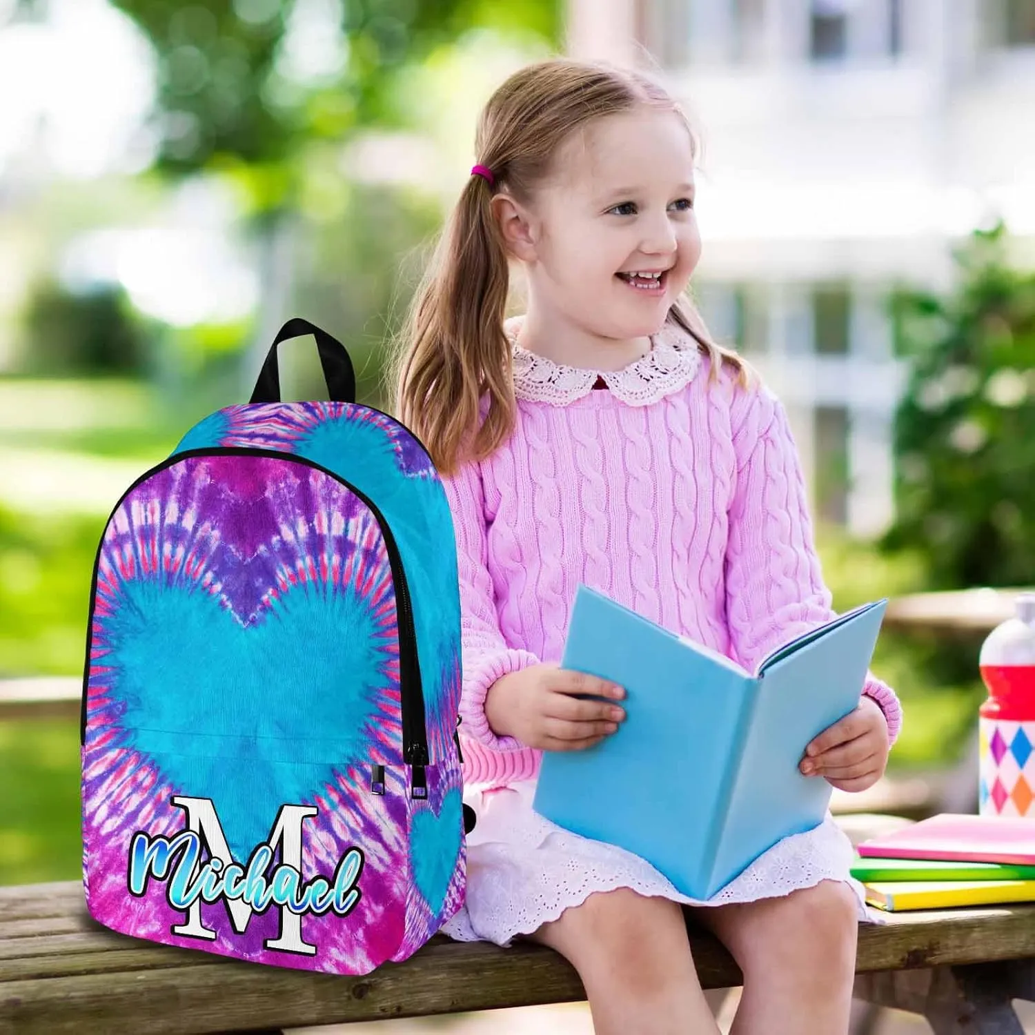 Custom Girls Backpack for Daughter, Custom Monogram Glitter School Bag with Lunch Bag Personalized Casual Daypacks Laptop Backpack Bookbag for Kids Boys Girls Teenage Back School
