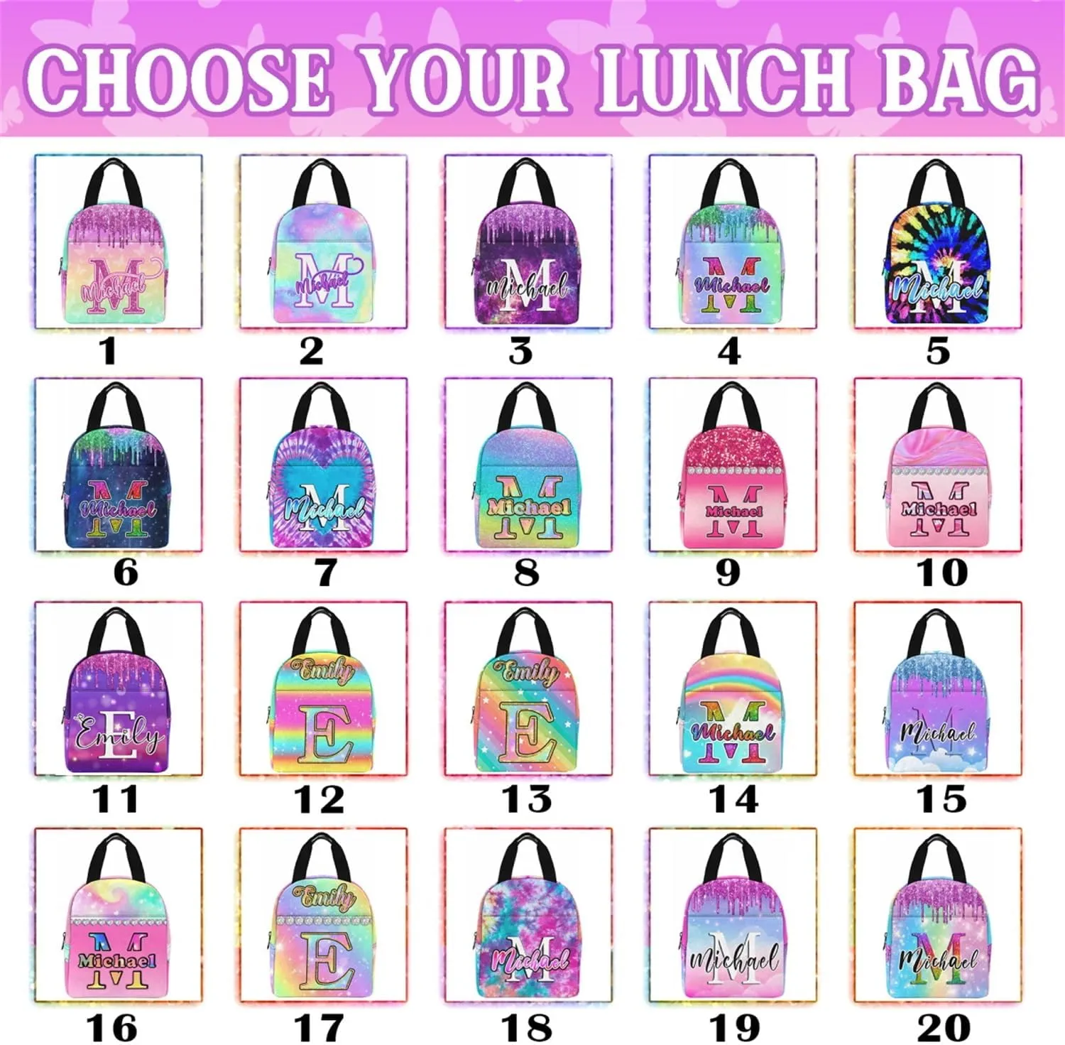 Custom Girls Backpack for Daughter, Custom Monogram Glitter School Bag with Lunch Bag Personalized Casual Daypacks Laptop Backpack Bookbag for Kids Boys Girls Teenage Back School