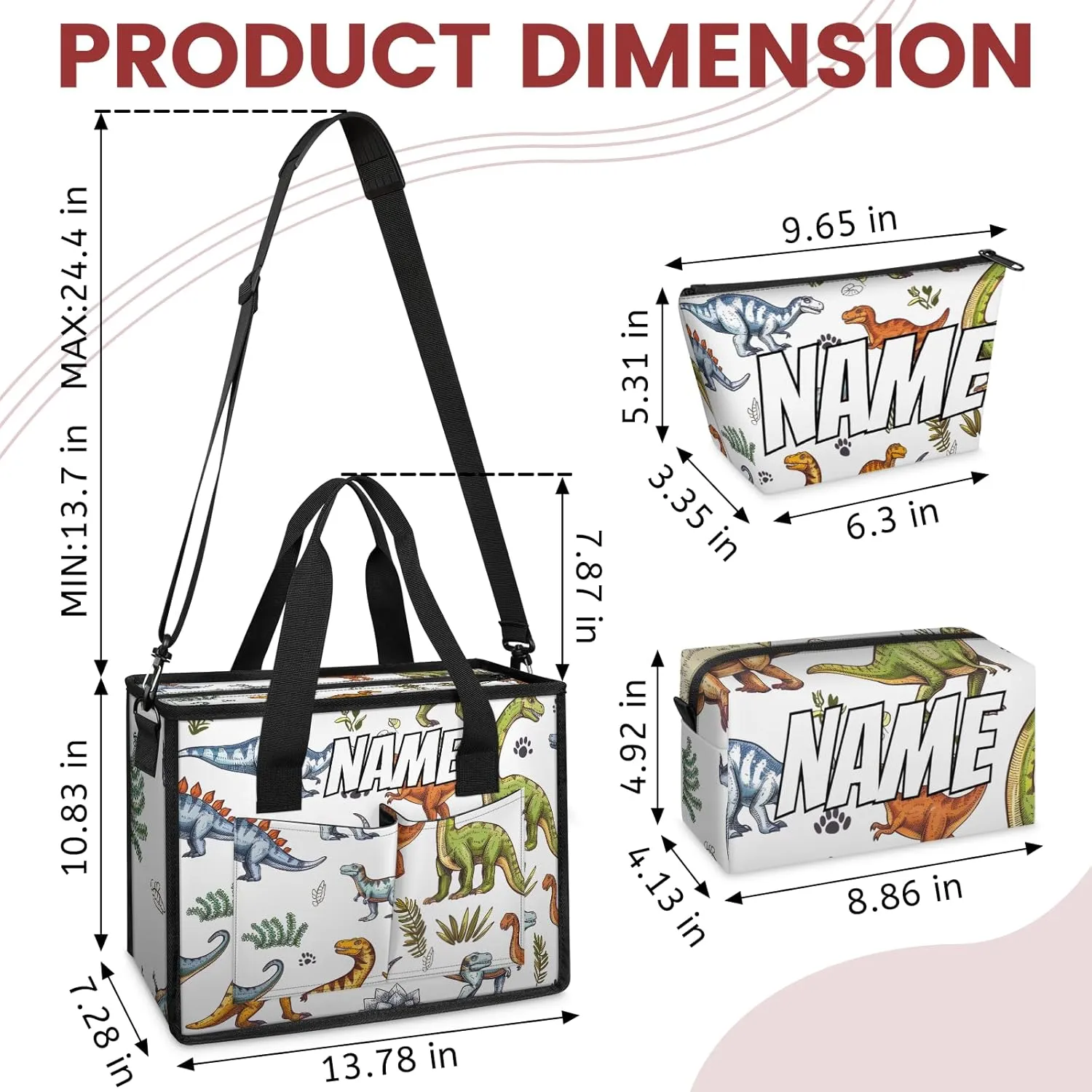 Custom Jungle Dinosaurs Travel Duffle Bags for Women Weekender Overnight Cartoon Colorful Carry on Tote for Airplanes Business Hospital Gym with Toiletry Bag 3Pcs Set