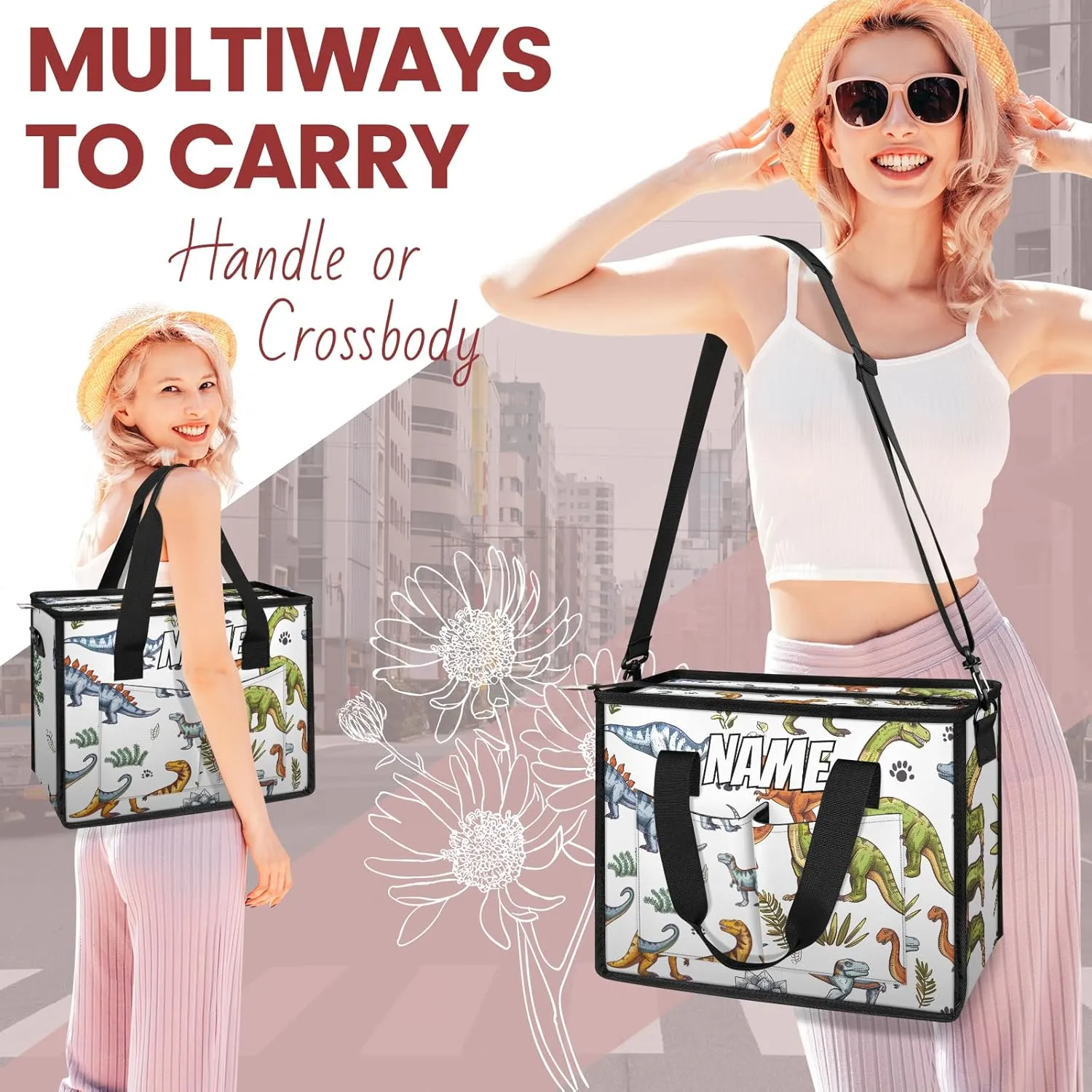 Custom Jungle Dinosaurs Travel Duffle Bags for Women Weekender Overnight Cartoon Colorful Carry on Tote for Airplanes Business Hospital Gym with Toiletry Bag 3Pcs Set