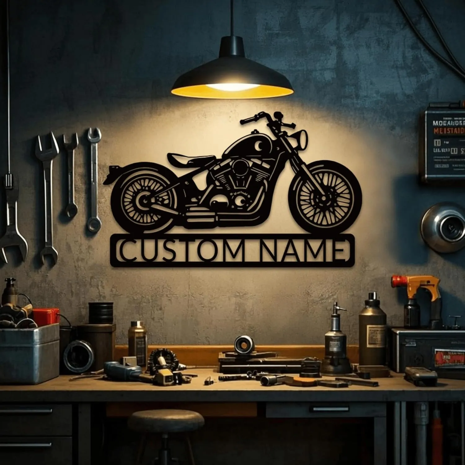 Custom Motorcycle Garage Name Signs,Personalized Monogram Wall Decor,Motorcycle Decor for Living Room Outdoor Patio Home,Housewarming Gifts,Mens Gifts