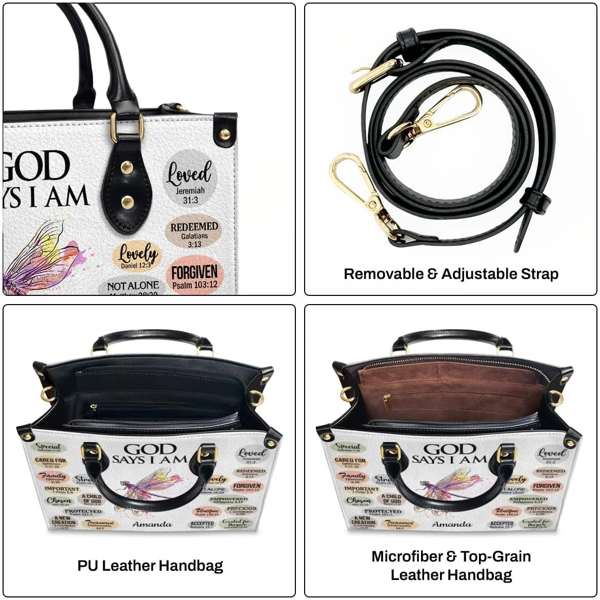 Custom Name Leather Handbags For Women - Christmas Gifts For Women - Christian Gifts
