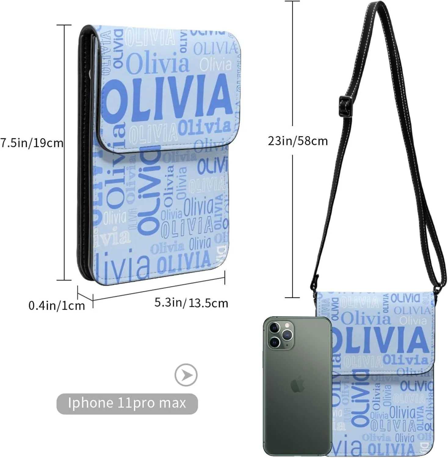 Custom Name Small Crossbody Cell Phone Bag, Personalized Leather Small Crossbody Bags with Name Gift for Women Girls