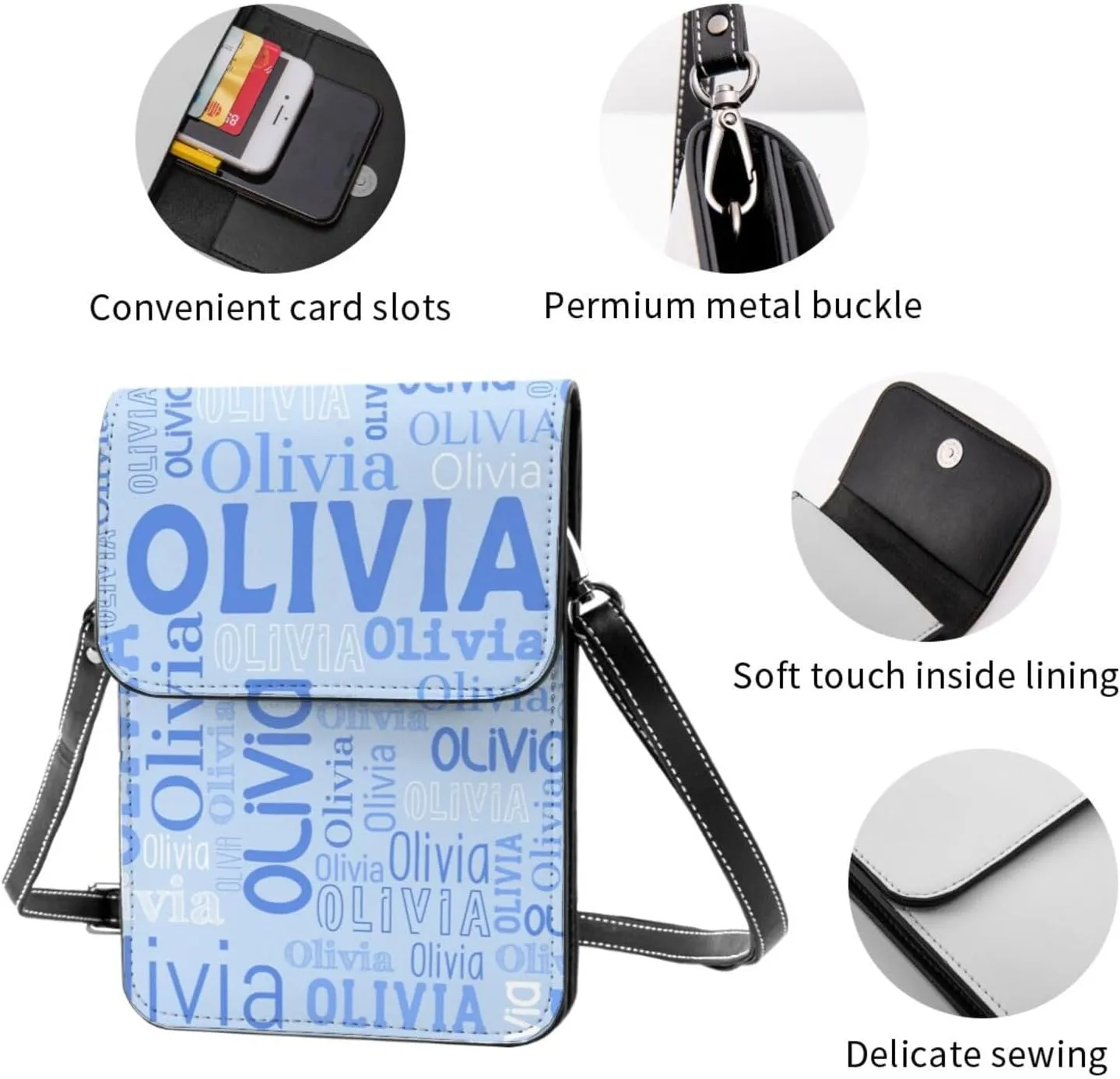 Custom Name Small Crossbody Cell Phone Bag, Personalized Leather Small Crossbody Bags with Name Gift for Women Girls