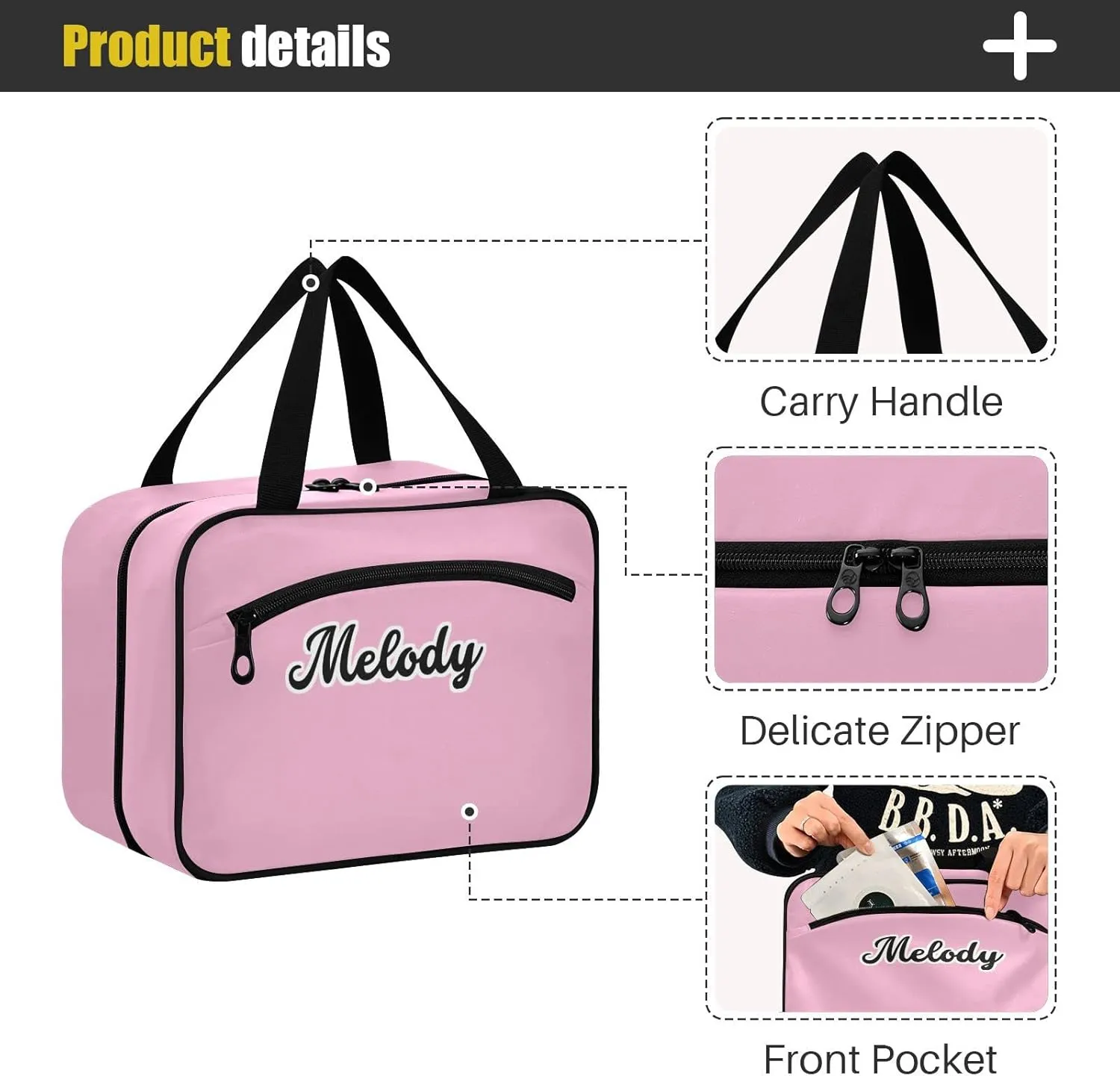 Custom Pink Hanging Cosmetic Bags for Women Personalized Travel Toiletry Bag Large Waterproof Makeup Organizer Customized Mens Travel Bag Toiletry for Shampoo Toiletries,M
