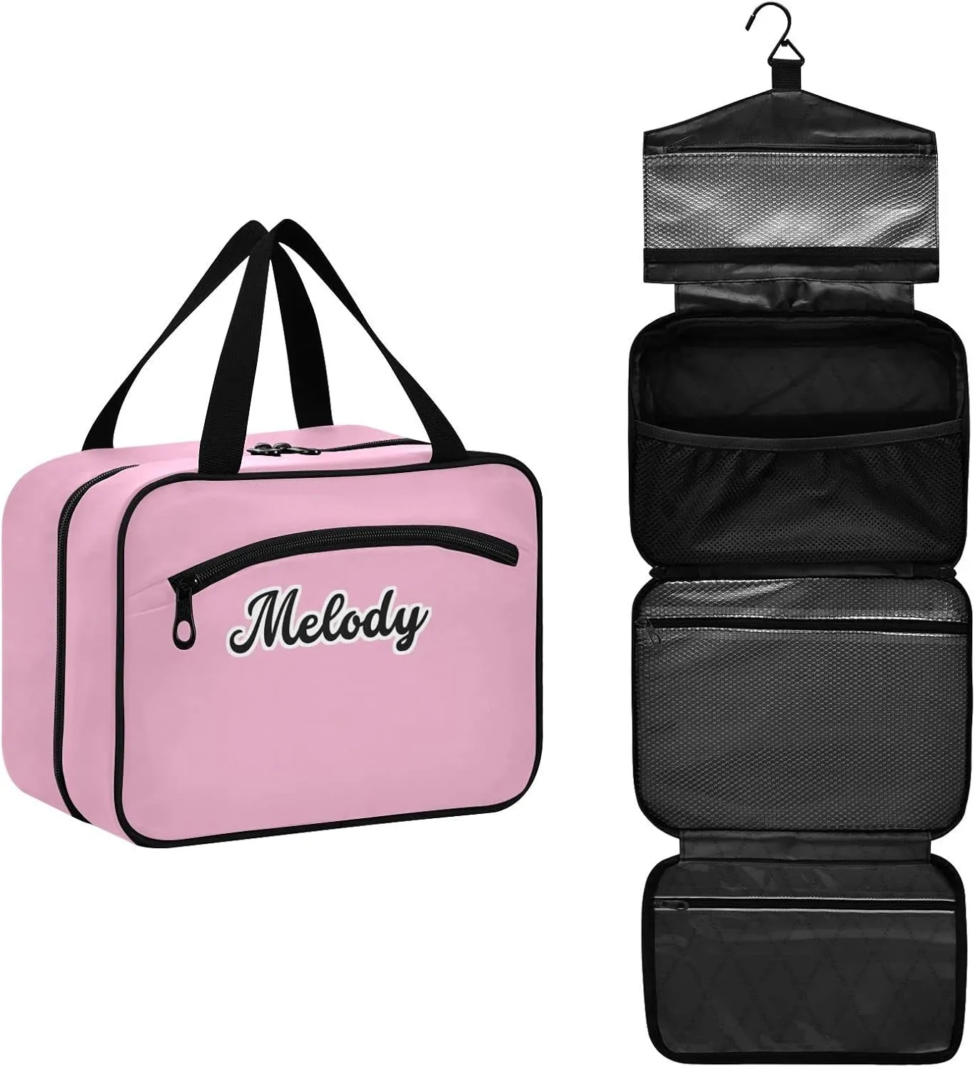 Custom Pink Hanging Cosmetic Bags for Women Personalized Travel Toiletry Bag Large Waterproof Makeup Organizer Customized Mens Travel Bag Toiletry for Shampoo Toiletries,M