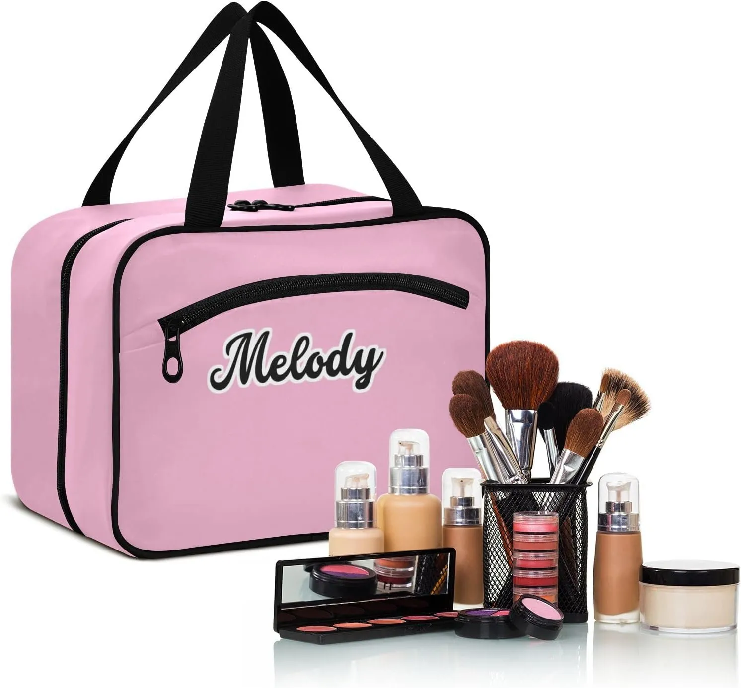 Custom Pink Hanging Cosmetic Bags for Women Personalized Travel Toiletry Bag Large Waterproof Makeup Organizer Customized Mens Travel Bag Toiletry for Shampoo Toiletries,M