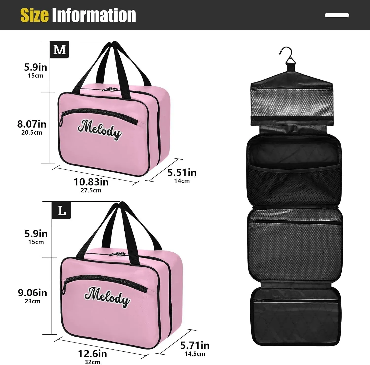Custom Pink Hanging Cosmetic Bags for Women Personalized Travel Toiletry Bag Large Waterproof Makeup Organizer Customized Mens Travel Bag Toiletry for Shampoo Toiletries,M