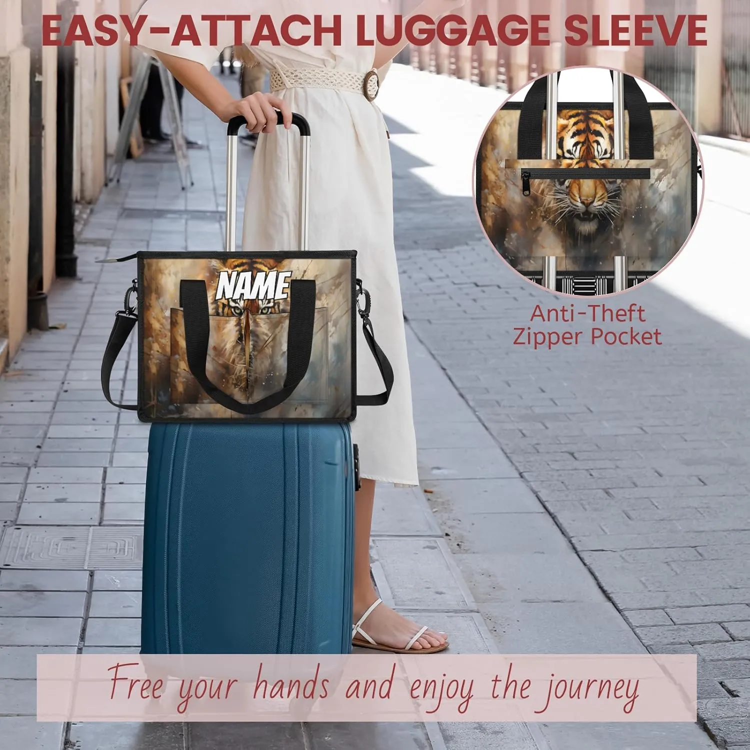 Custom Wild Tiger Travel Duffle Bags for Women Weekender Overnight Jungle Animal Carry on Tote for Airplanes Business Hospital Gym with Toiletry Bag 3Pcs Set