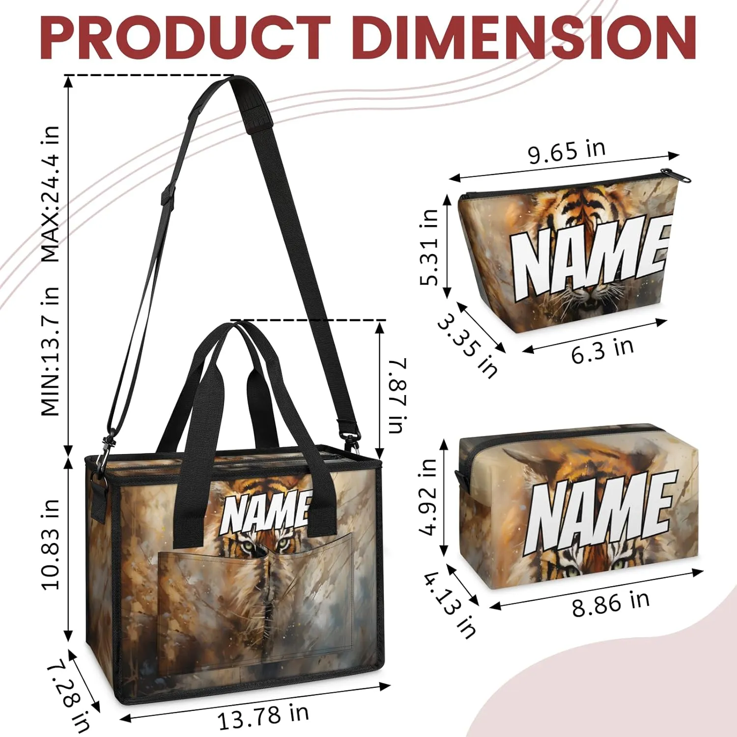 Custom Wild Tiger Travel Duffle Bags for Women Weekender Overnight Jungle Animal Carry on Tote for Airplanes Business Hospital Gym with Toiletry Bag 3Pcs Set