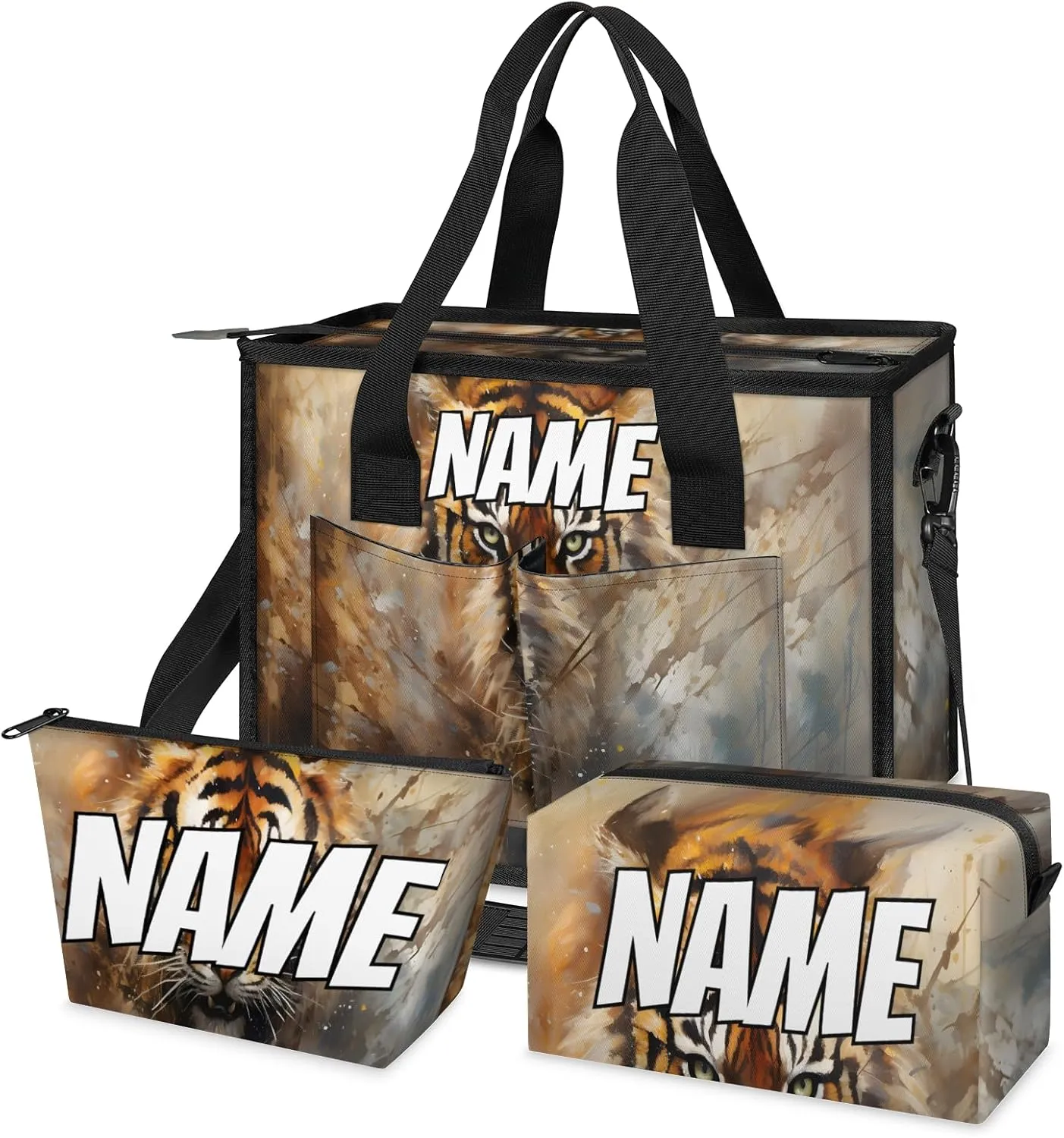 Custom Wild Tiger Travel Duffle Bags for Women Weekender Overnight Jungle Animal Carry on Tote for Airplanes Business Hospital Gym with Toiletry Bag 3Pcs Set