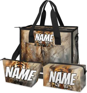Custom Wild Tiger Travel Duffle Bags for Women Weekender Overnight Jungle Animal Carry on Tote for Airplanes Business Hospital Gym with Toiletry Bag 3Pcs Set
