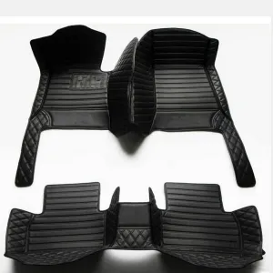 Customize Leather Car Floor Mats for Sedan SUV Sports Car Black Red Pink White Men's and Women's Vehicle Pads (All Black Stitched Stripes)