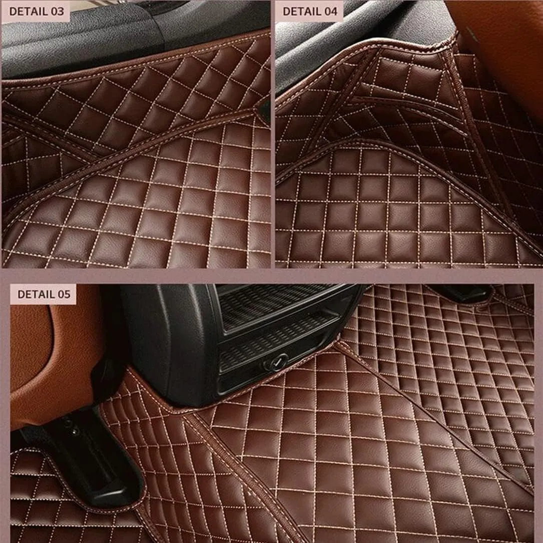 Customize Leather Car Floor Mats for Sedan SUV Sports Car Black Red Pink White Men's and Women's Vehicle Pads (All Black Stitched Stripes)