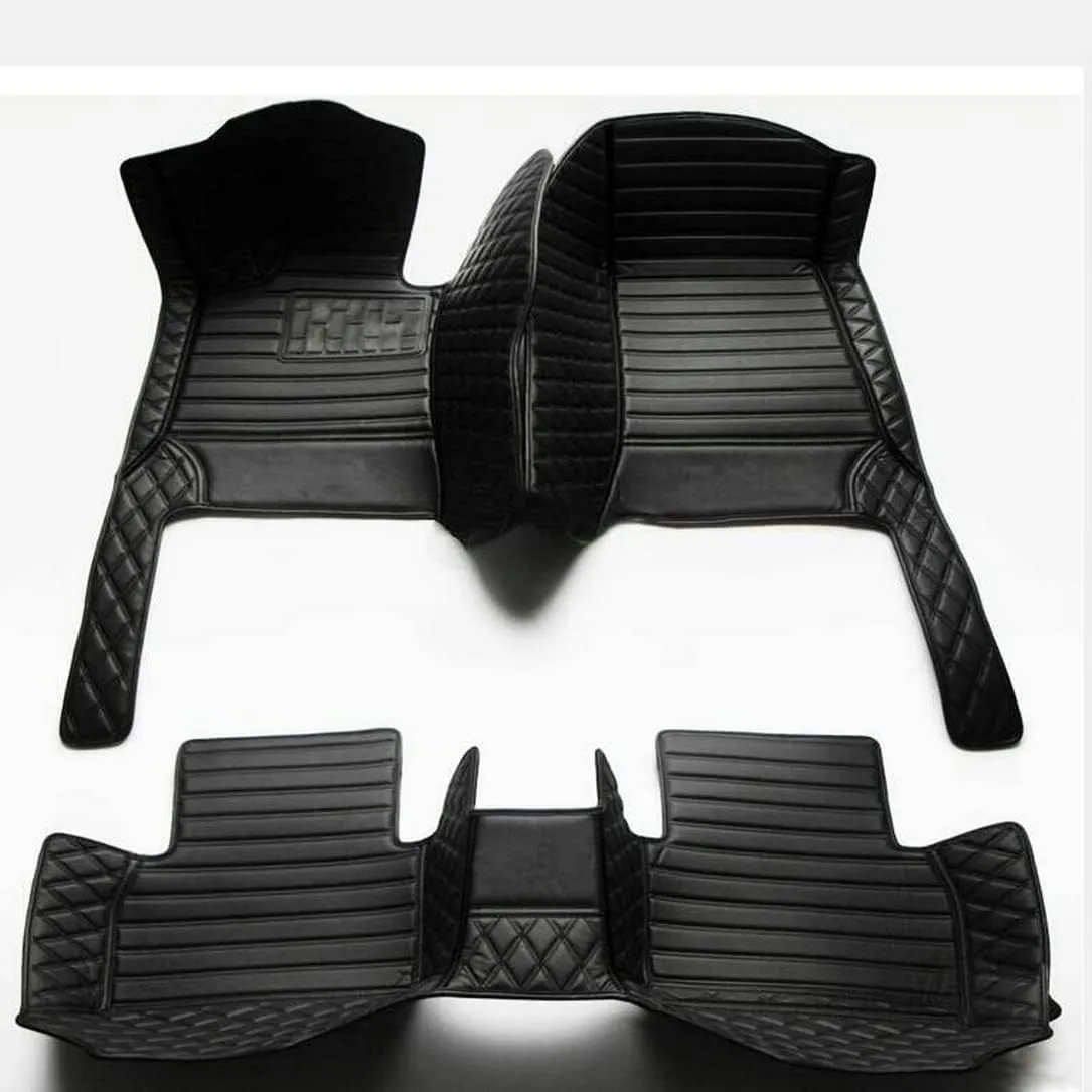 Customize Leather Car Floor Mats for Sedan SUV Sports Car Black Red Pink White Men's and Women's Vehicle Pads (All Black Stitched Stripes)
