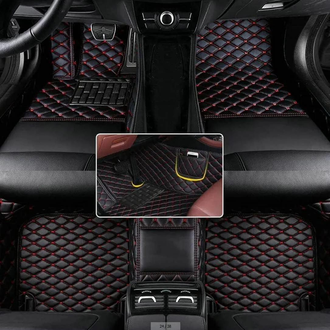 Customize Leather Car Floor Mats for Sedan SUV Sports Car Black Red Pink White Men's and Women's Vehicle Pads (Black Red)