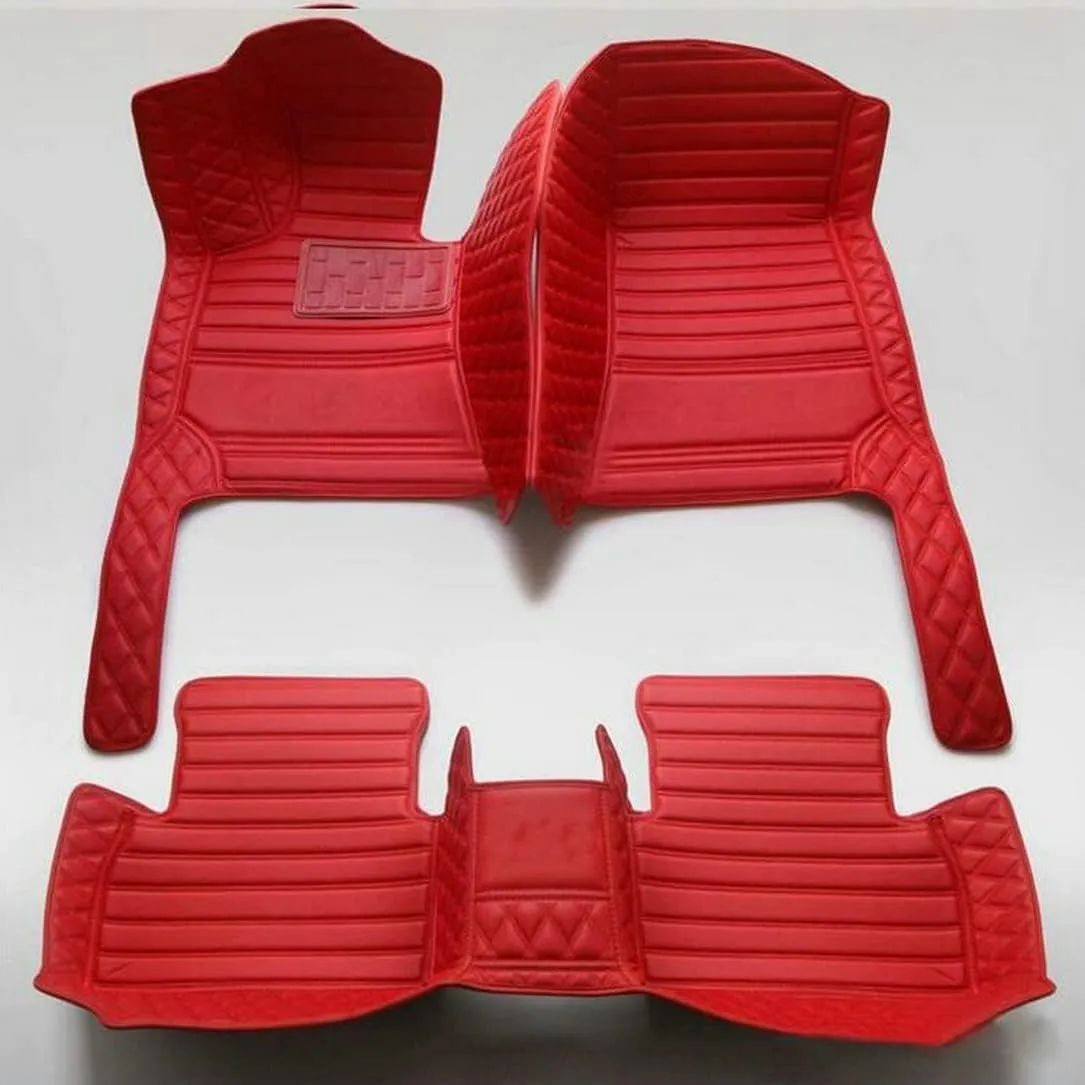 Customize Leather Car Floor Mats for Sedan SUV Sports Car Black Red Pink White Men's and Women's Vehicle Pads (Pure red Stitching)