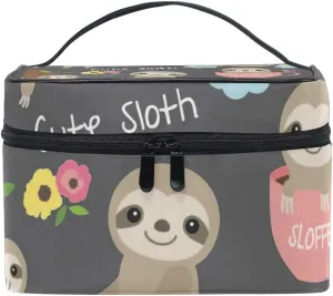 Cute Baby Sloth Makeup Case for Girl Women,Waterproof Cosmetic Bag Storage Bag Travel Toiletry with Adjustable Dividers for Cosmetics Makeup Brushes Toiletry Jewelry