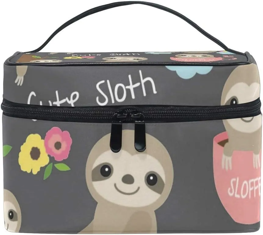 Cute Baby Sloth Makeup Case for Girl Women,Waterproof Cosmetic Bag Storage Bag Travel Toiletry with Adjustable Dividers for Cosmetics Makeup Brushes Toiletry Jewelry