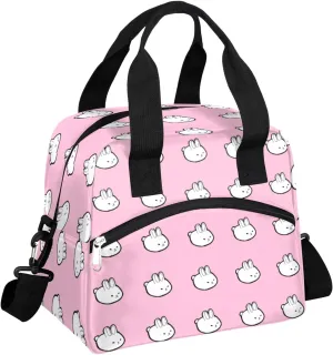 Cute Bunny Insulated Lunch Bag for Women Teen Girls Pink Kawaii Rabbit Large Cooler Thermal Lunch Box Durable Leakproof Tote Bag with Shoulder Strap for Work School Office Travel Meal Prep Bag