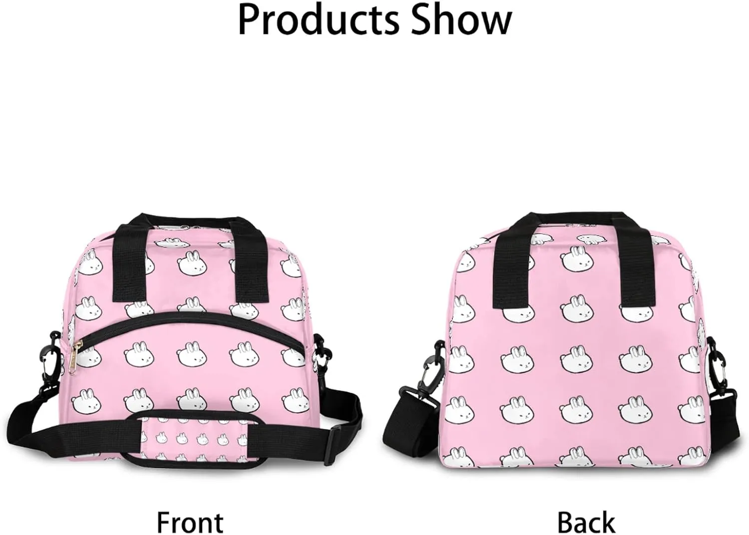 Cute Bunny Insulated Lunch Bag for Women Teen Girls Pink Kawaii Rabbit Large Cooler Thermal Lunch Box Durable Leakproof Tote Bag with Shoulder Strap for Work School Office Travel Meal Prep Bag