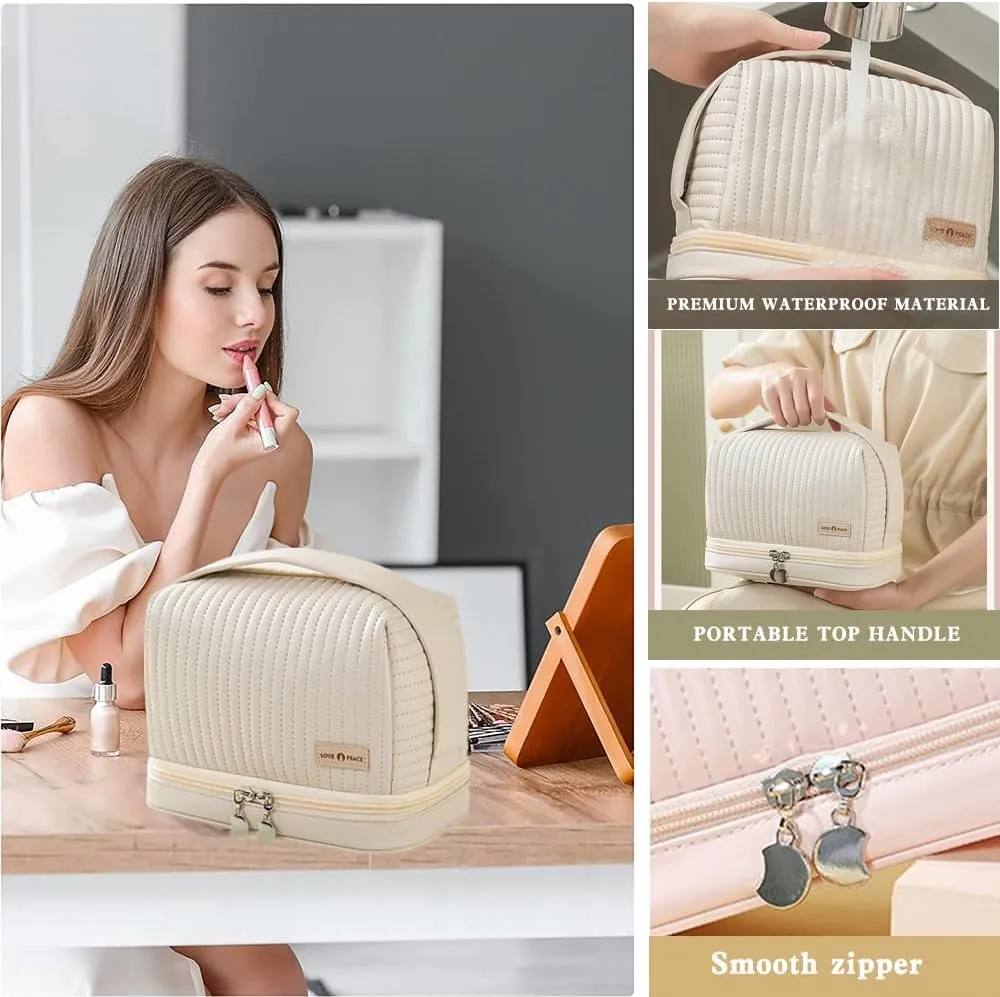 Cute Cosmetic Bag Travel Toiletry Bag Women Cosmetic Bag Organizer Waterproof Leather Set With Handle Zipper On-the-Go (Light green)