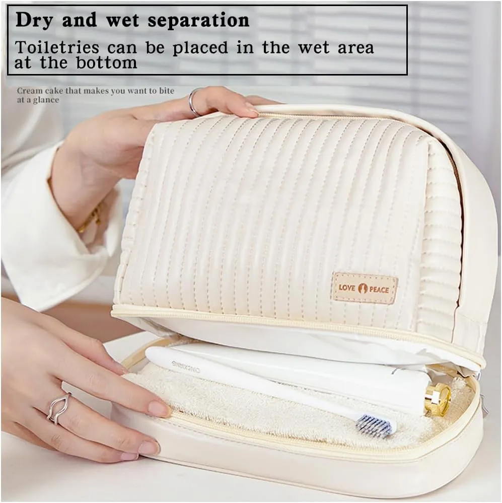Cute Cosmetic Bag Travel Toiletry Bag Women Cosmetic Bag Organizer Waterproof Leather Set With Handle Zipper On-the-Go (Light green)