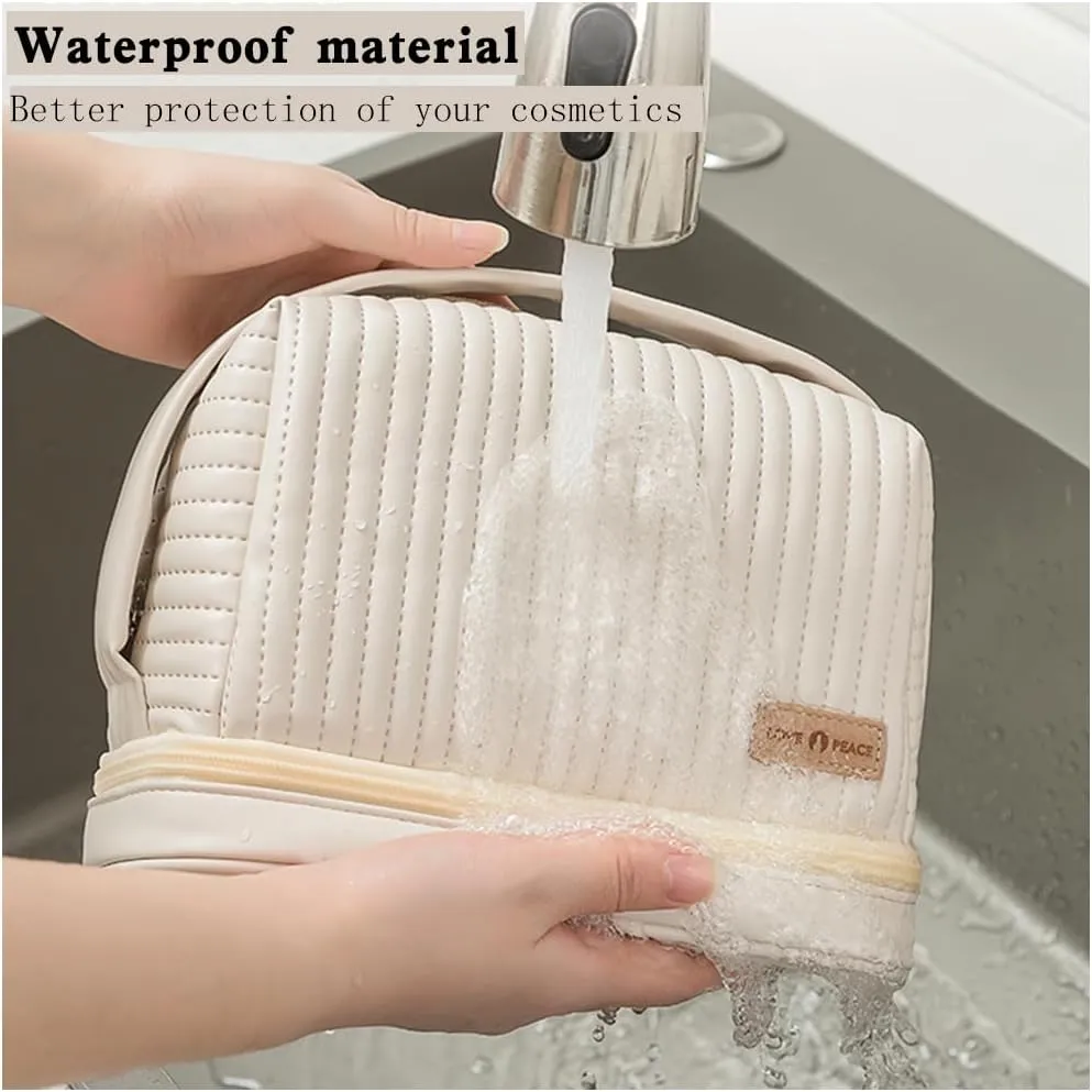 Cute Cosmetic Bag Travel Toiletry Bag Women Cosmetic Bag Organizer Waterproof Leather Set With Handle Zipper On-the-Go (Light green)