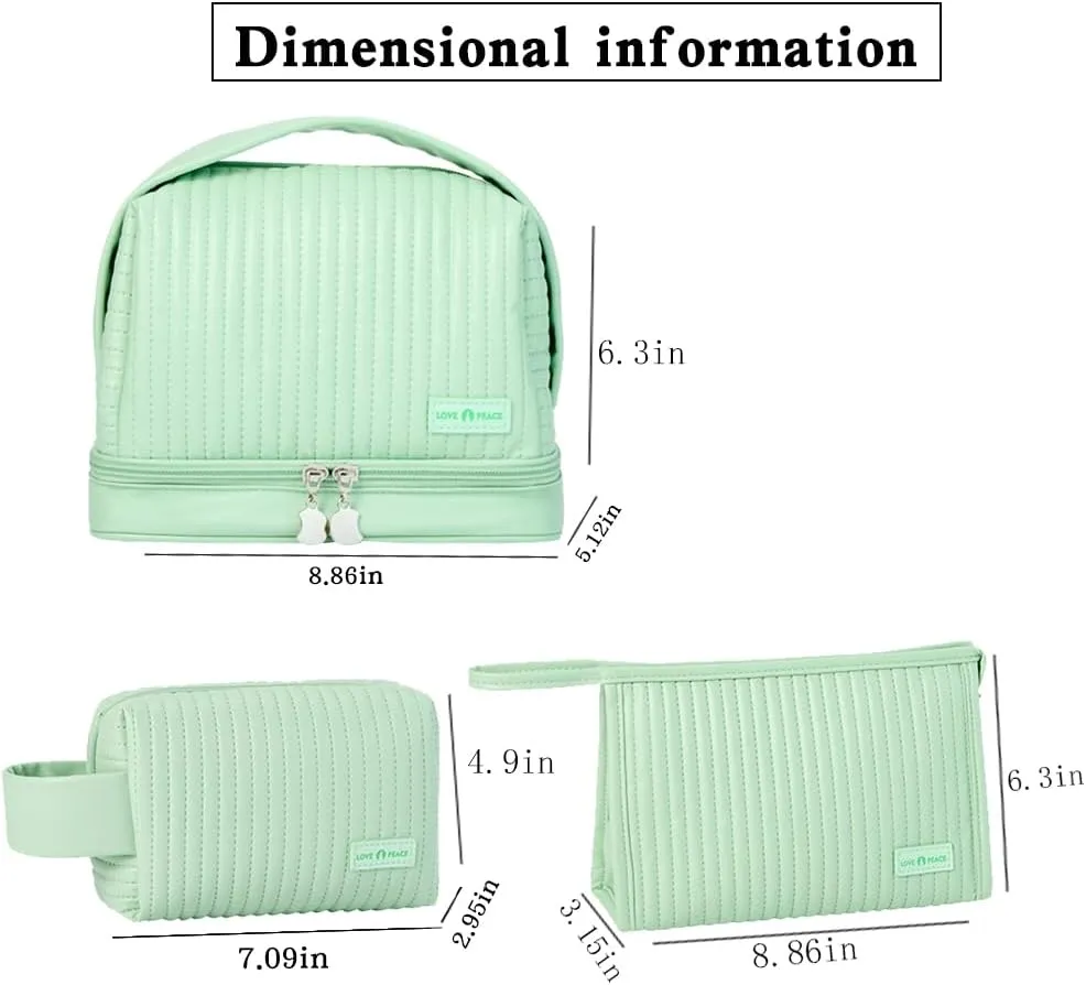 Cute Cosmetic Bag Travel Toiletry Bag Women Cosmetic Bag Organizer Waterproof Leather Set With Handle Zipper On-the-Go (Light green)