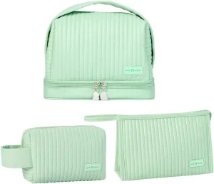 Cute Cosmetic Bag Travel Toiletry Bag Women Cosmetic Bag Organizer Waterproof Leather Set With Handle Zipper On-the-Go (Light green)