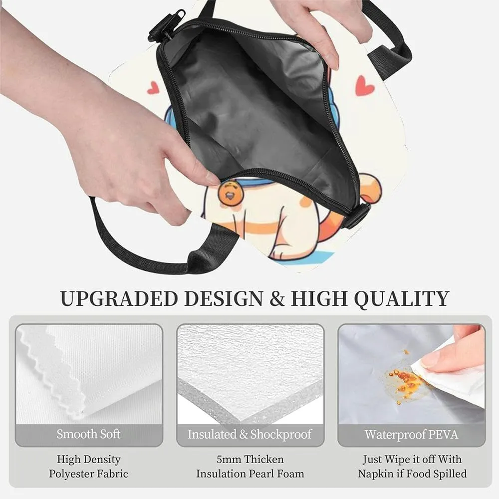 cute kitten kawai flat cute cat pastel cat lovers artwork copy Insulated Adult Lunch Bag with Shoulder Strap for Women Lightweight Reusable Portable Freezable Lunch Tote Bag for Work Picnic