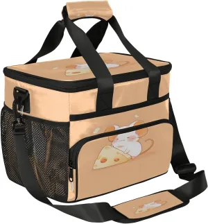 Cute Large Lunch Bag Insulated Thermal Lunchbox Reusable Leakproof Cooler Bags with Shoulder Strap for Adults Men Women Work Picnic, Mouse and Cheese