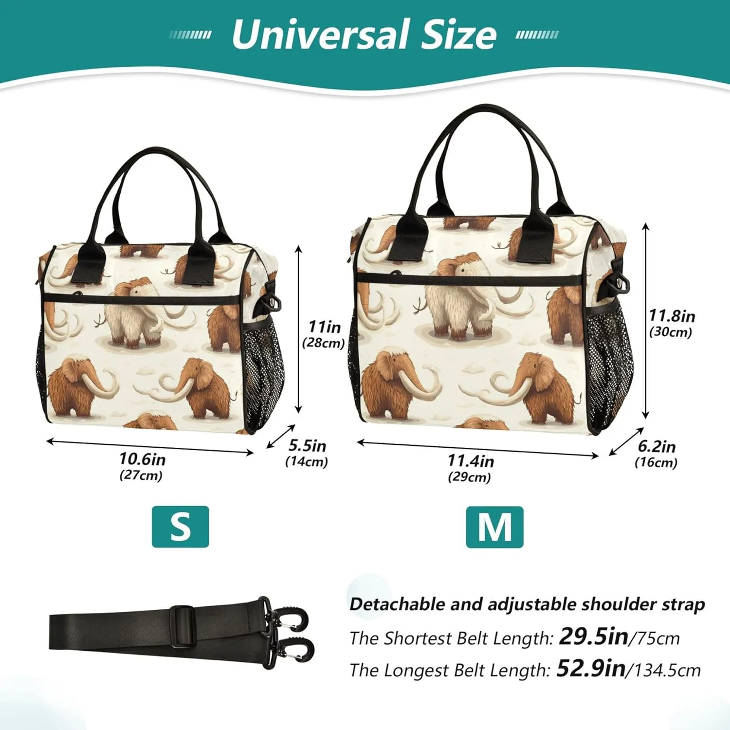Cute Mammoths Cartoon Lunch Bag for Women Men, Cooler Lunch Box Portable Meal Prep Food Container for Office Work Travel Picnic