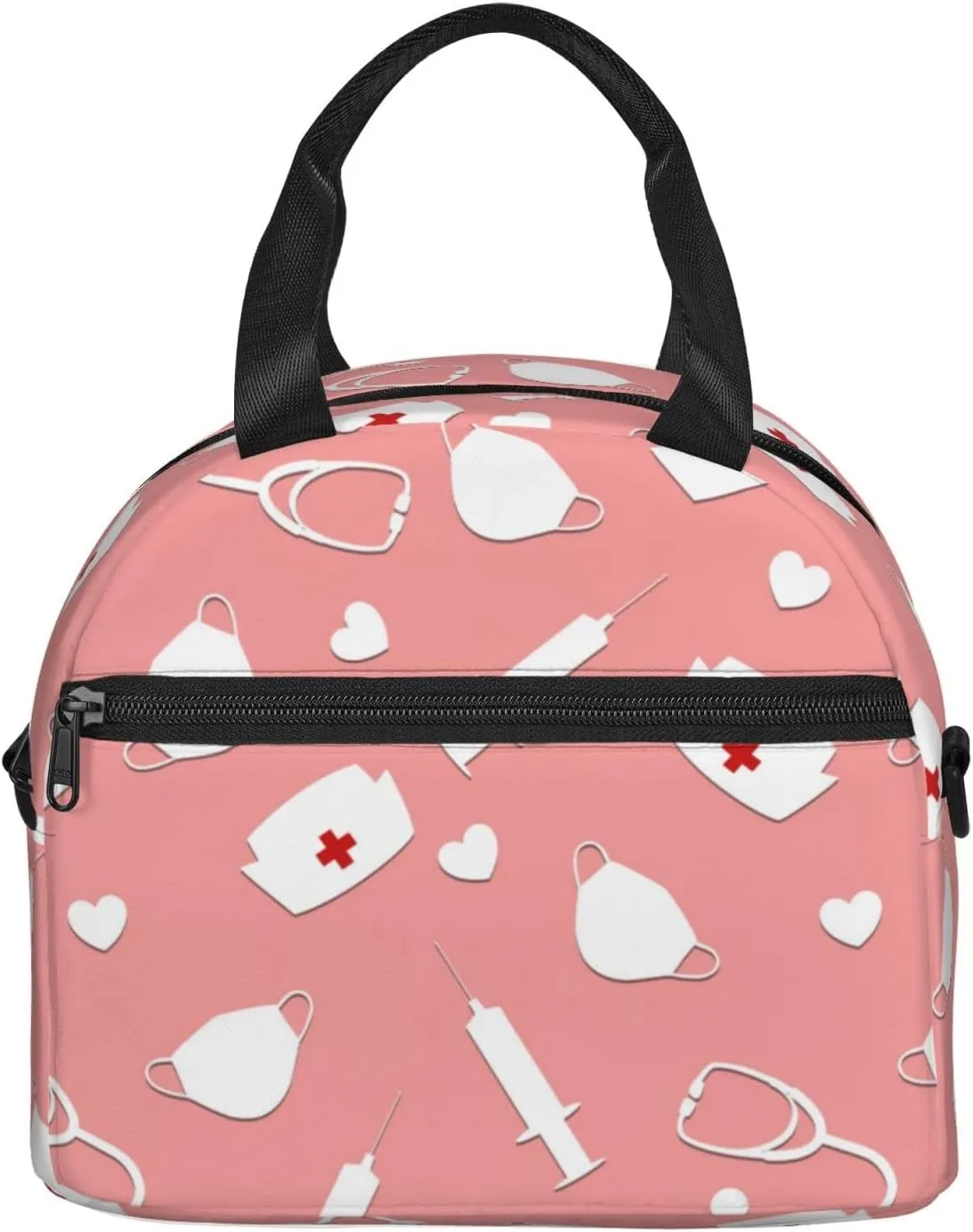 Cute Nurse Insulated Lunch Bag,Waterproof Thermal Meal Tote,Adjustable Shoulder Strap and Reusable Lunch Box For Women,kids,Men -Work,School, Picnics,Travel,Beach,Fishing Black12
