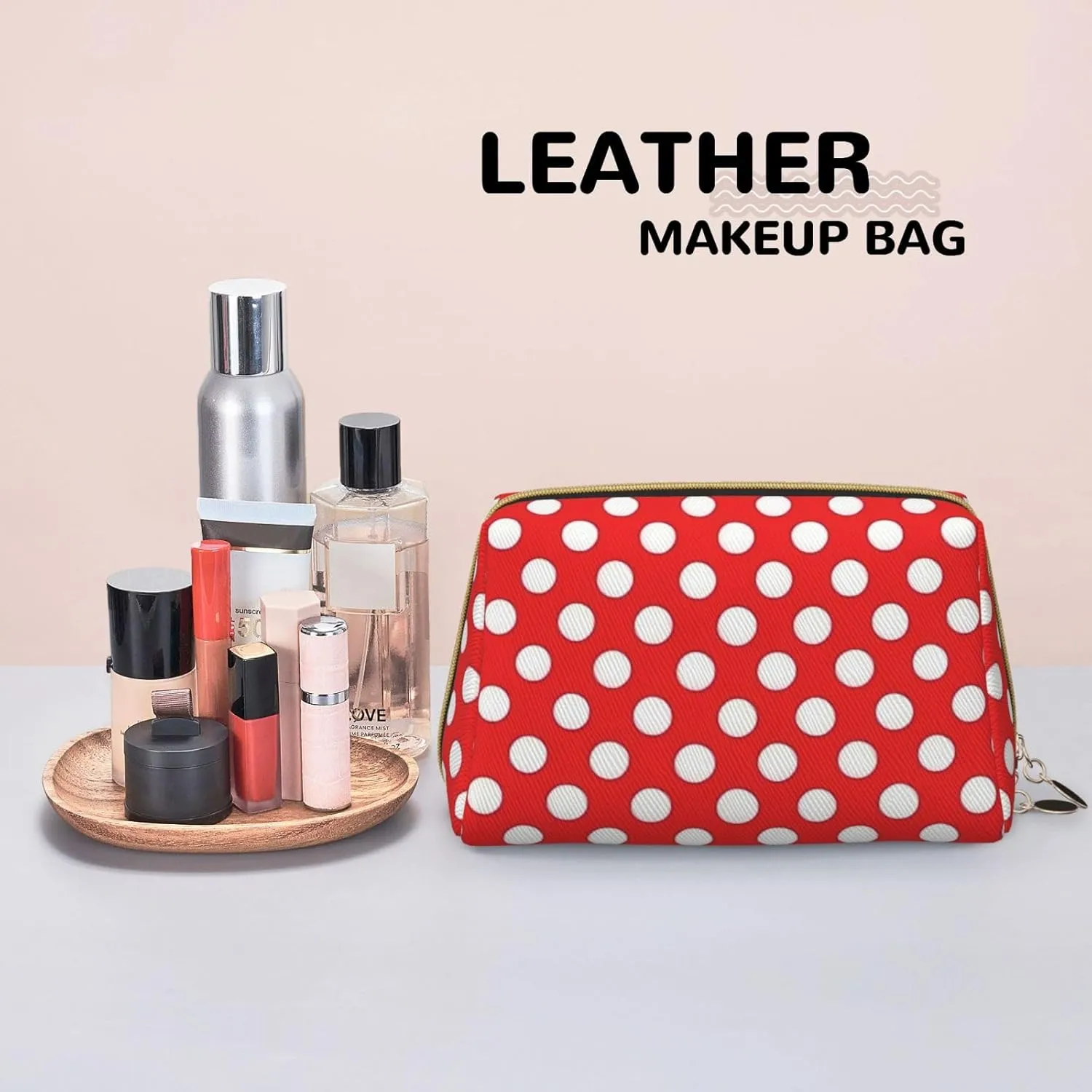 Cute Polka Dot Toiletry Pouch, Travel-Friendly Makeup Organizer For Makeup Brushes, Lipsticks