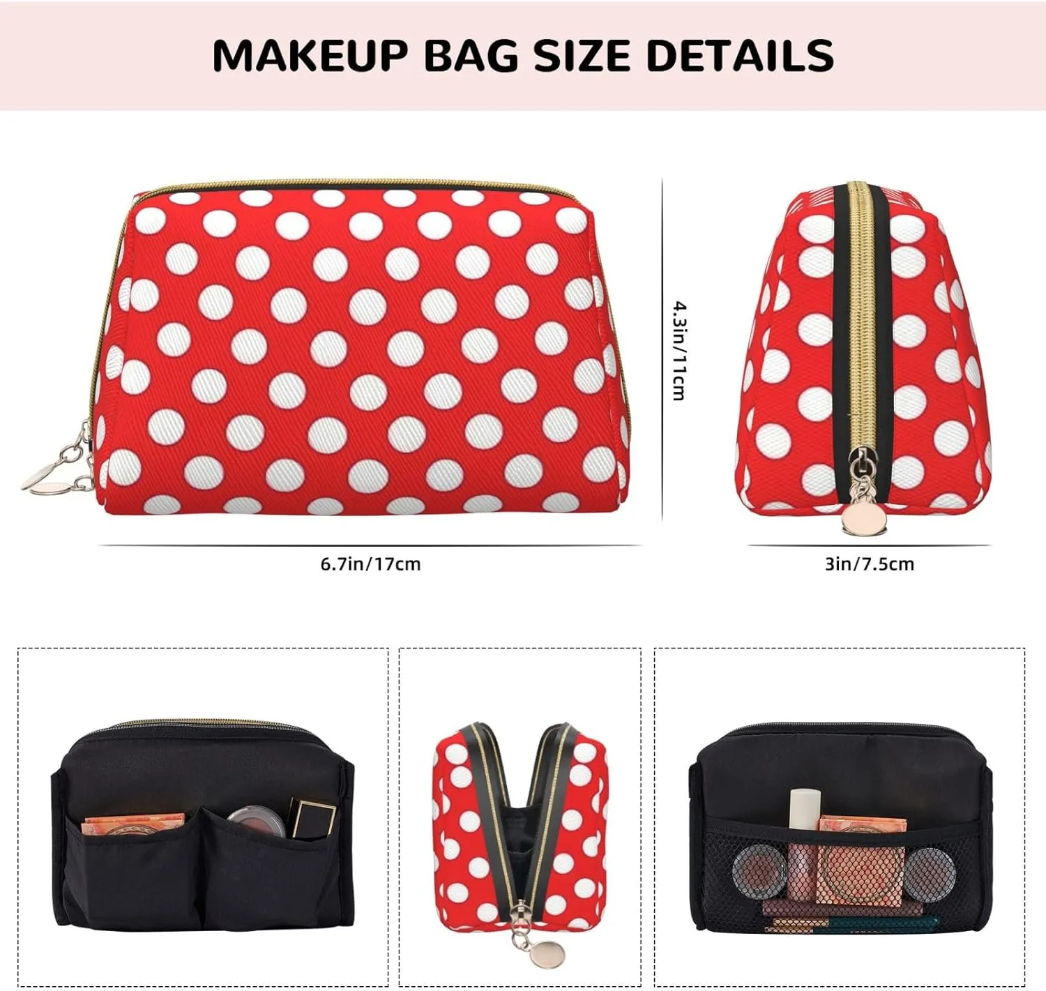 Cute Polka Dot Toiletry Pouch, Travel-Friendly Makeup Organizer For Makeup Brushes, Lipsticks