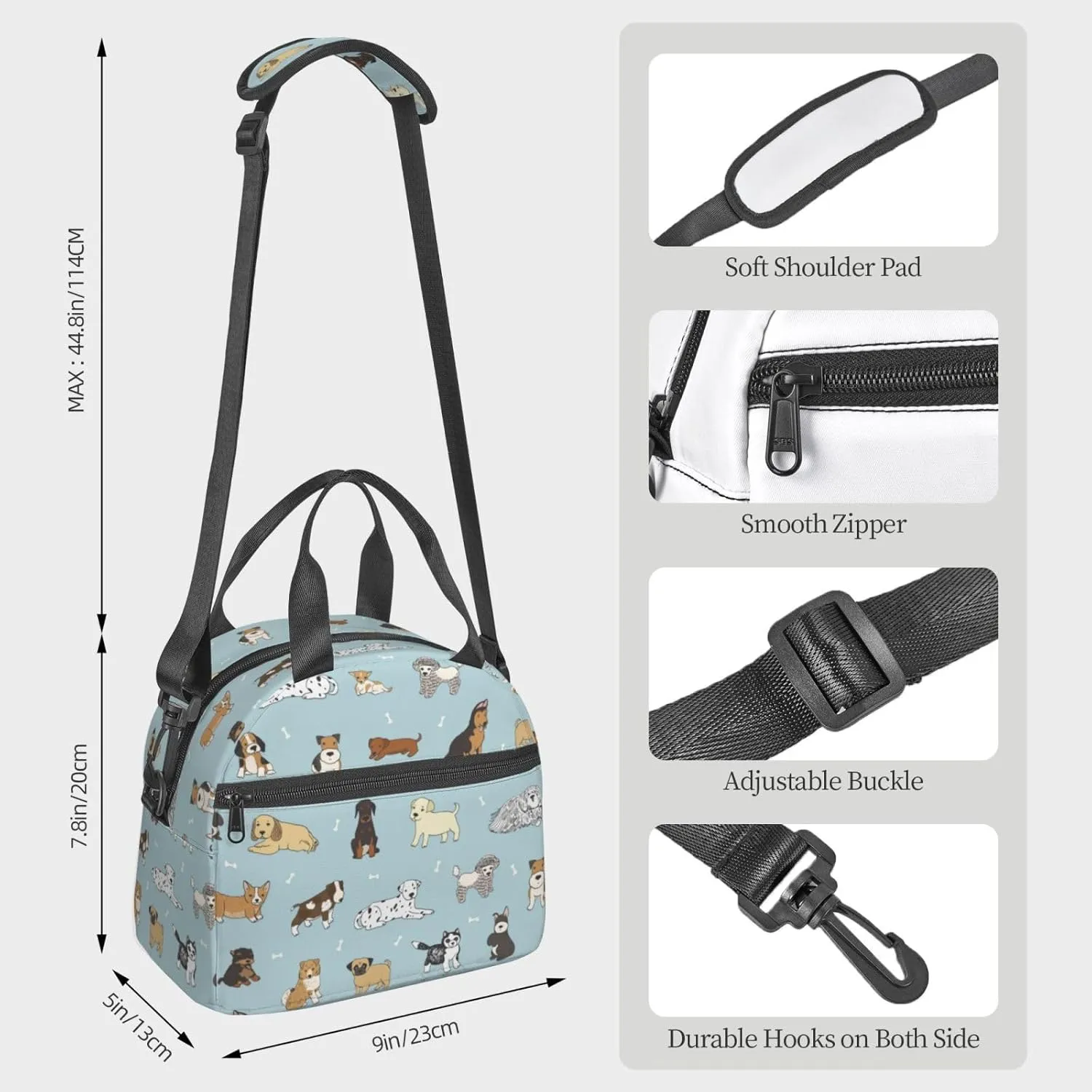 Cute Puppy Dog Pets Lunch Bag with Adjustable Shoulder Strap for Women Men Reusable Lunch Box Leakproof Tote Bags Insulated Cooler for Work Travel Outdoor(9 x 5 x 7.8 Inches)