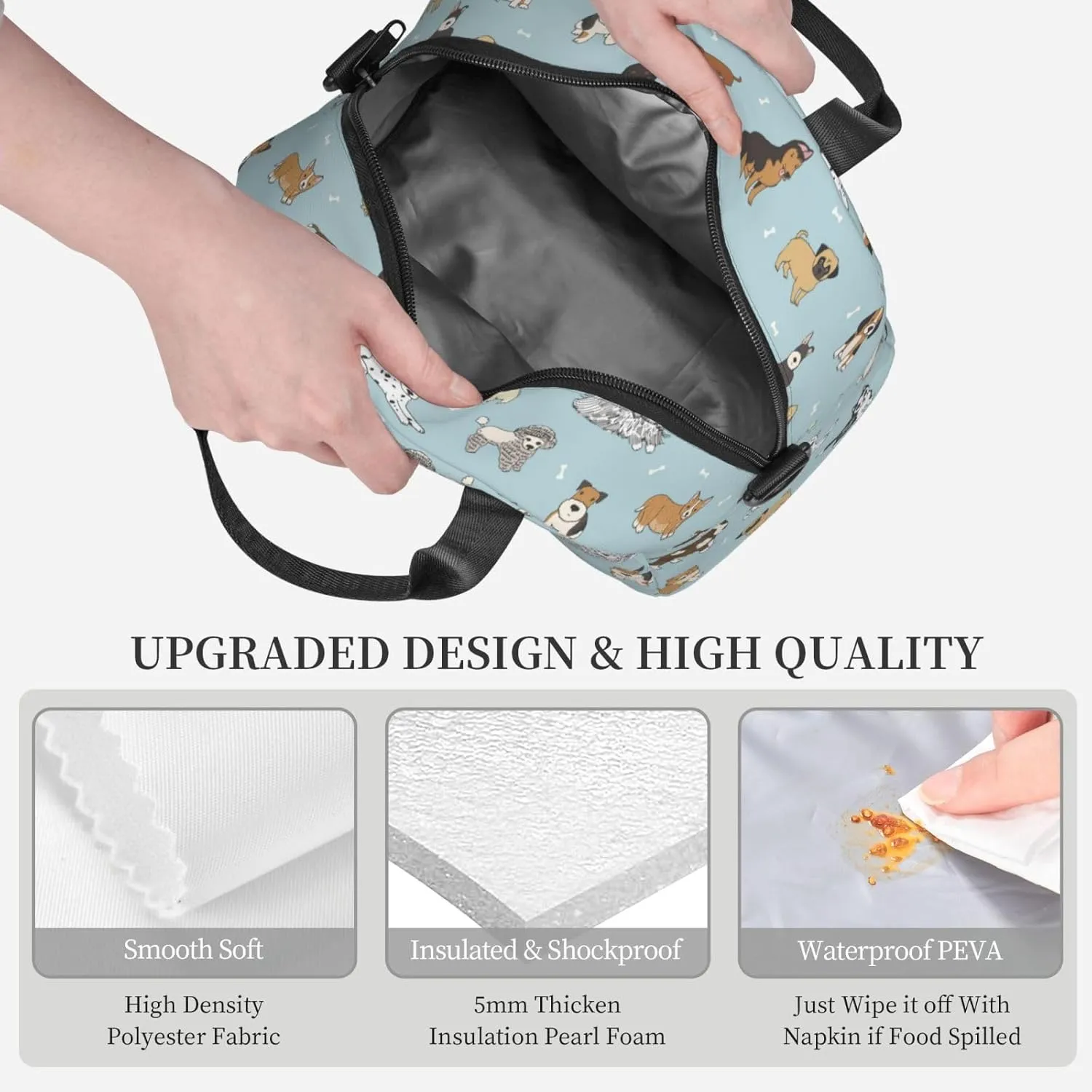 Cute Puppy Dog Pets Lunch Bag with Adjustable Shoulder Strap for Women Men Reusable Lunch Box Leakproof Tote Bags Insulated Cooler for Work Travel Outdoor(9 x 5 x 7.8 Inches)