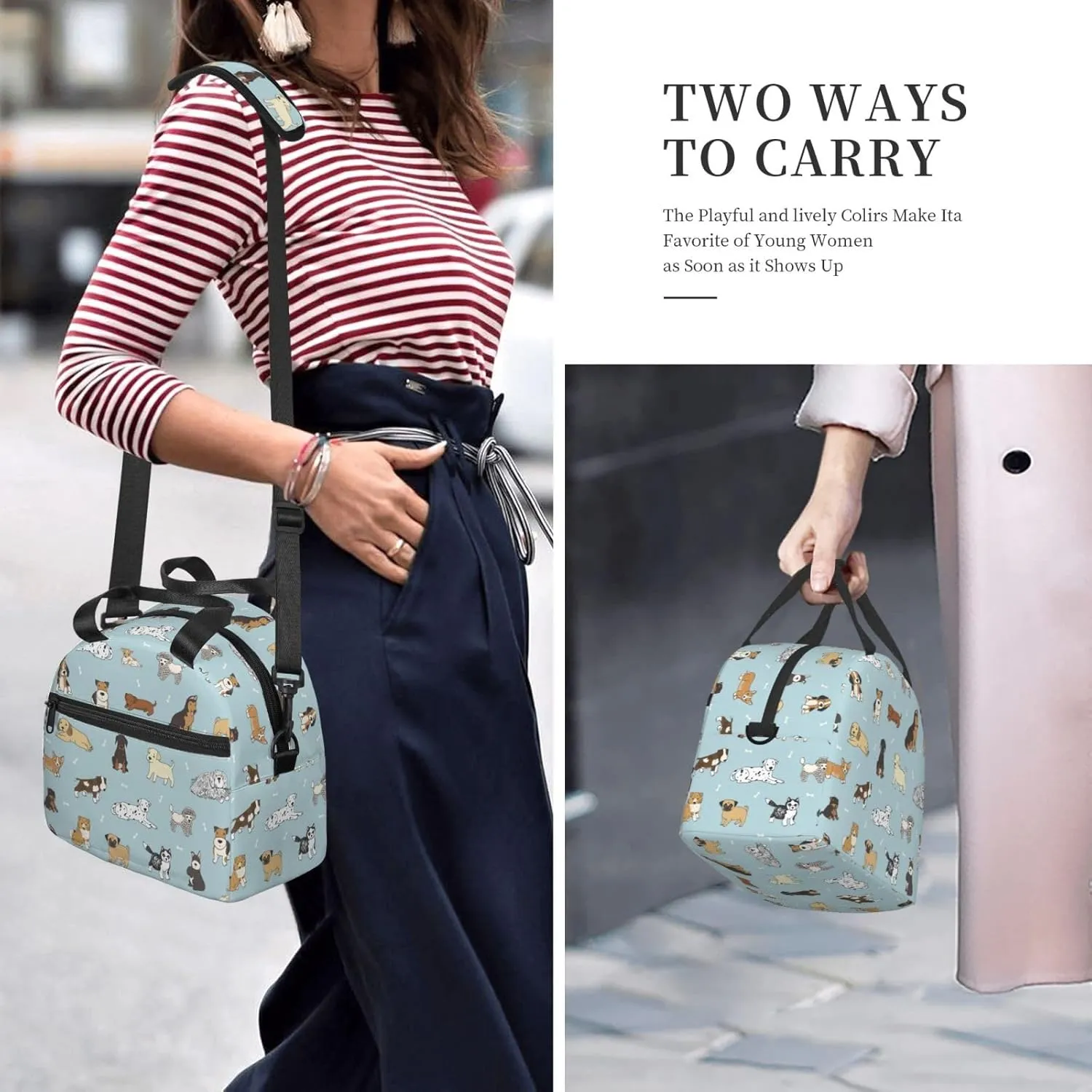 Cute Puppy Dog Pets Lunch Bag with Adjustable Shoulder Strap for Women Men Reusable Lunch Box Leakproof Tote Bags Insulated Cooler for Work Travel Outdoor(9 x 5 x 7.8 Inches)