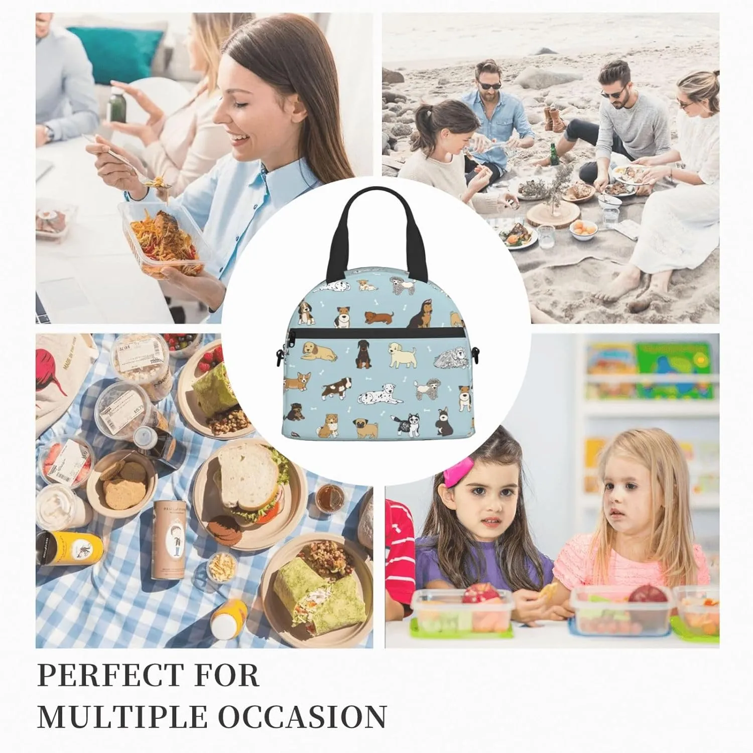 Cute Puppy Dog Pets Lunch Bag with Adjustable Shoulder Strap for Women Men Reusable Lunch Box Leakproof Tote Bags Insulated Cooler for Work Travel Outdoor(9 x 5 x 7.8 Inches)