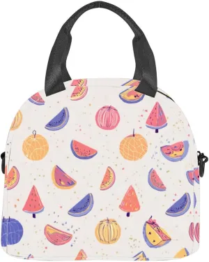 cute watermelon doodle summer fruit outline slice green fresh ripe Insulated Adult Lunch Bag with Shoulder Strap for Women Lightweight Reusable Portable Freezable Lunch Tote Bag for Work Picnic