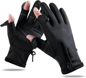 Cycling Gloves Fishing Gloves Warm Padded Thickening Touchscreen 2 Cut Fingers Waterproof Cycling Gloves Black Arm Supports Arm Hand Finger Supports