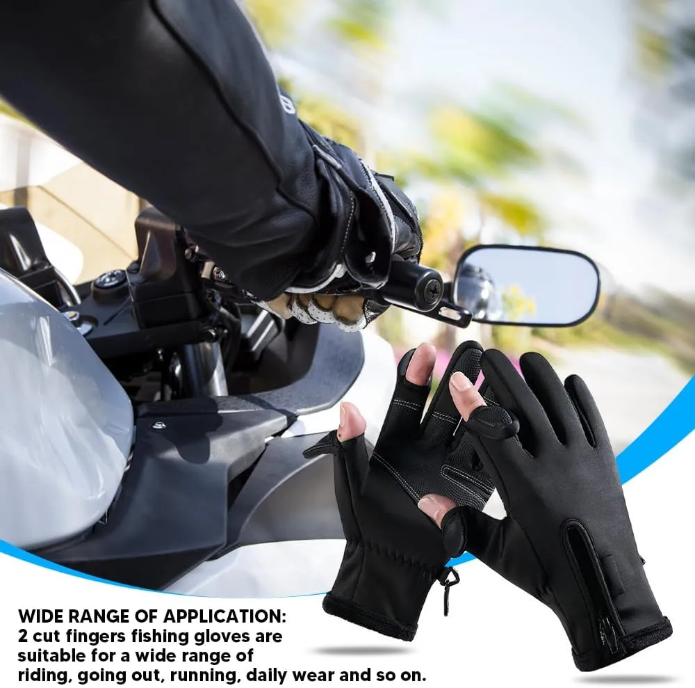 Cycling Gloves Fishing Gloves Warm Padded Thickening Touchscreen 2 Cut Fingers Waterproof Cycling Gloves Black Arm Supports Arm Hand Finger Supports