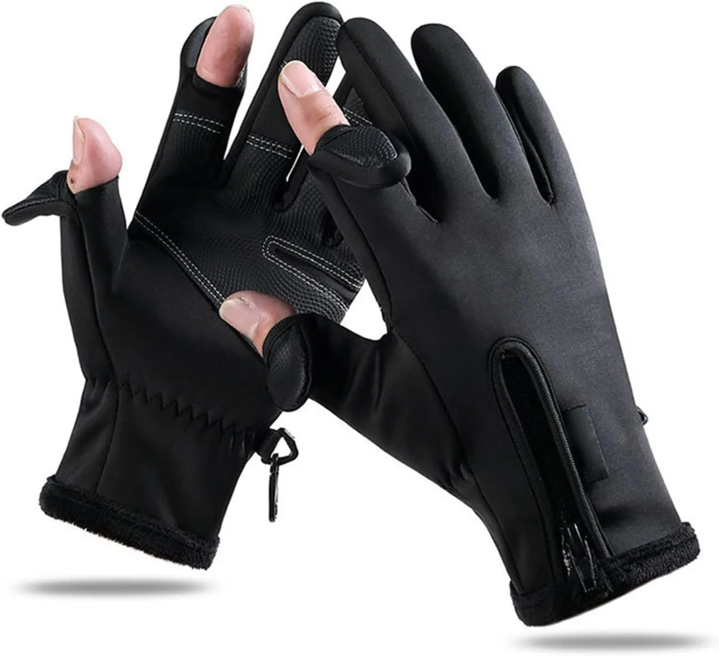 Cycling Gloves Fishing Gloves Warm Padded Thickening Touchscreen 2 Cut Fingers Waterproof Cycling Gloves Black Arm Supports Arm Hand Finger Supports