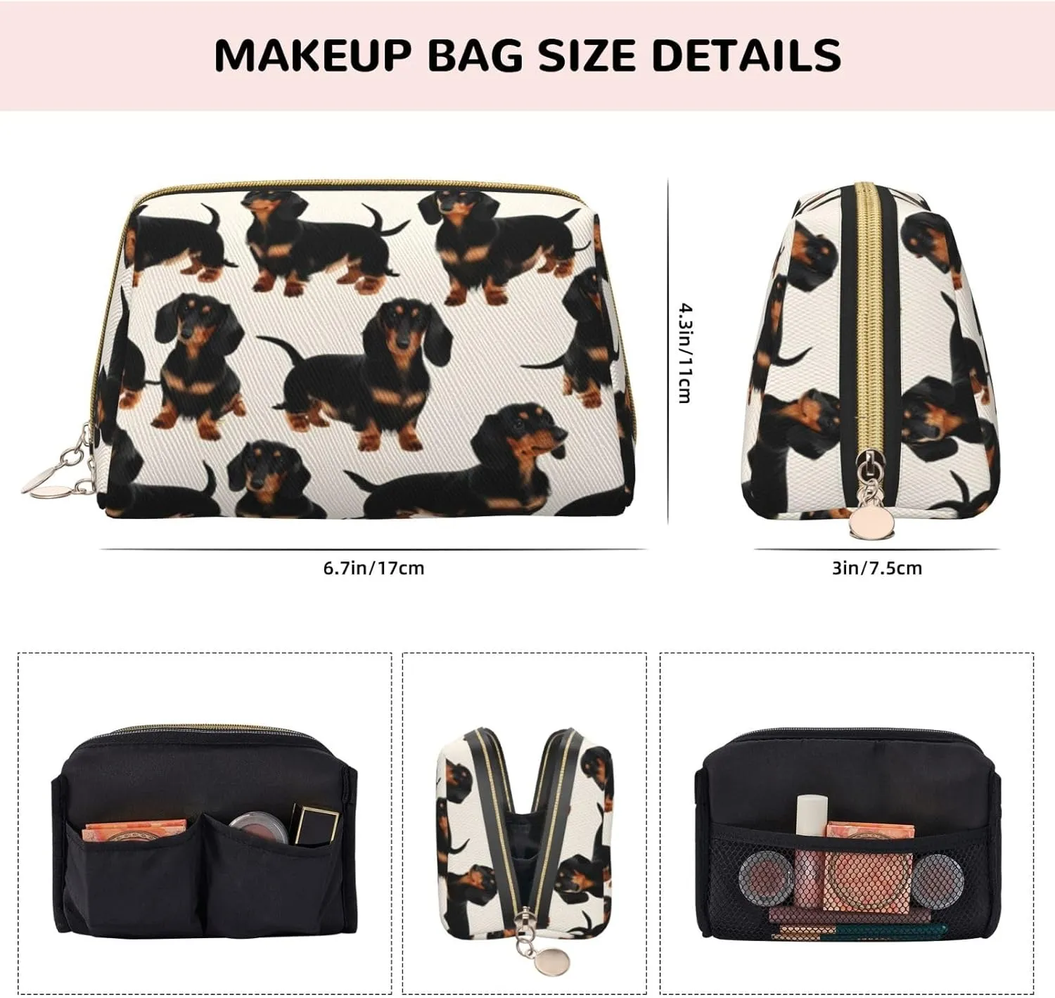 Dachshund Dog Toiletry Pouch, Travel-Friendly Makeup Organizer For Makeup Brushes, Lipsticks
