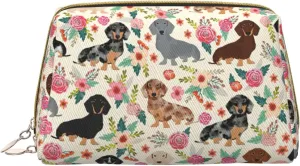 Dachshund Floral Toiletry Pouch, Travel-Friendly Makeup Organizer For Makeup Brushes, Lipsticks