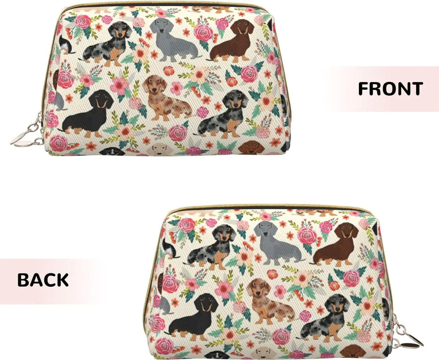 Dachshund Floral Toiletry Pouch, Travel-Friendly Makeup Organizer For Makeup Brushes, Lipsticks