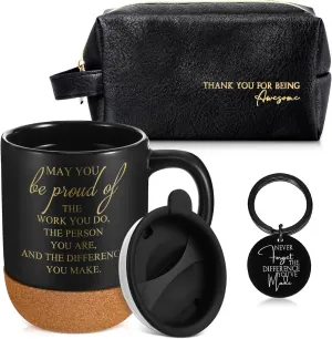 Dandat 3 Thank You Gift for Men Coworker Dad Leather Toiletry Bag Travel May You Be Proud of the Work Sign 15Oz Coffee Cup with Inspirational Keychain for Male Teacher Nurse Coach Staff (Black)